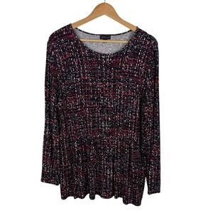 J Jill Wearever Collection‎ Womens Knit Top Sz XL Red Black Long Sleeve Comfort